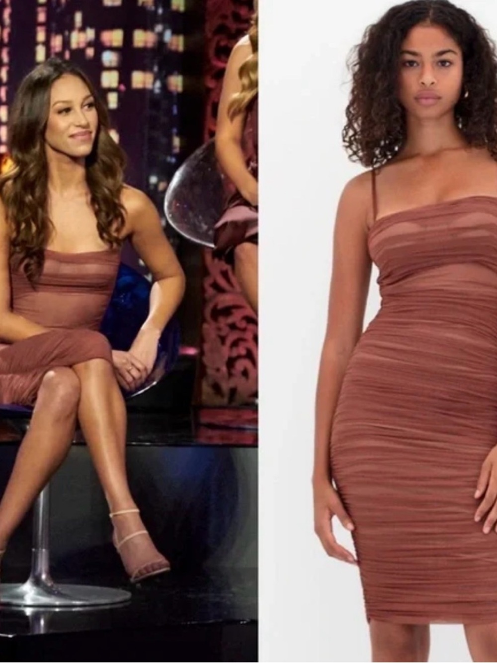 Babaton Rust Brown Ruched Midi Dress